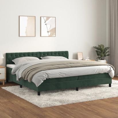 Pat box spring cu saltea, verde închis, 200x200 cm, catifea GartenMobel Dekor