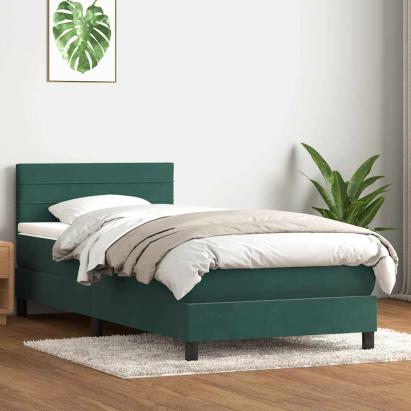 Pat box spring cu saltea, verde închis, 80x220 cm, catifea GartenMobel Dekor