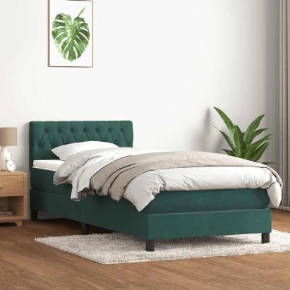 Pat box spring cu saltea, verde închis, 80x220 cm, catifea GartenMobel Dekor