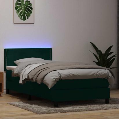Pat box spring cu saltea, verde închis, 80x220 cm, catifea GartenMobel Dekor
