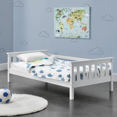 Pat pentru Copii 70x140 cm din Lemn de Brad, Alb Mat Lacuit
