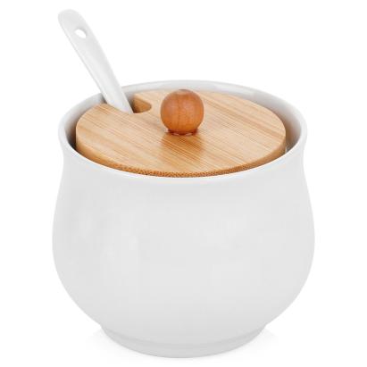 Bol pentru zahăr din ceramică si bambus alb 9x9cm - 250ml Handy KitchenServ