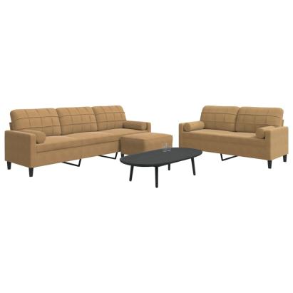 Set de canapele cu perne/rulouri, 3 piese, maro, catifea GartenMobel Dekor