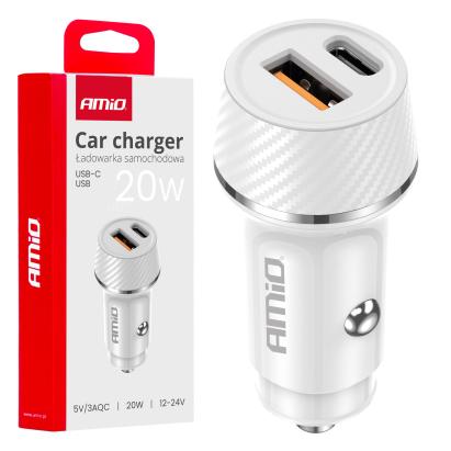 Incarcator auto USB-A + USB-C 20W 12/24V, AMIO, 1 buc AutoDrive ProParts