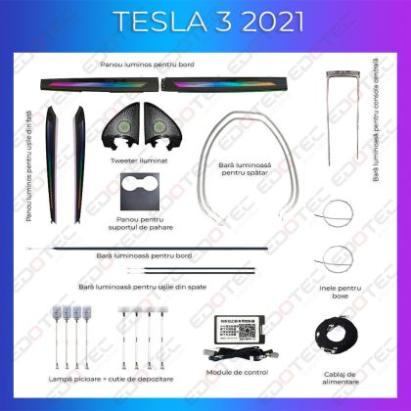 Lumini ambientale Tesla Model 3 2021 trimuri control telefon sau sistem original CarStore Technology