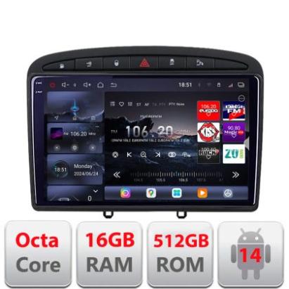 Navigatie Peugeot 308 2007-2014  Edotec Kit-038 8 core QLED 2K 16+512 360 Android Waze USB Navigatie Internet Youtube Radio CarStore Technology