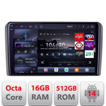 Navigatie Audi A3 8P 2003-2011  Edotec Kit-049 8 core QLED 2K 16+512 360 Android Waze USB Navigatie Internet Youtube Radio CarStore Technology