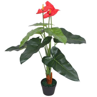 Plantă artificială Anthurium cu ghiveci, 90 cm, roșu și galben GartenMobel Dekor