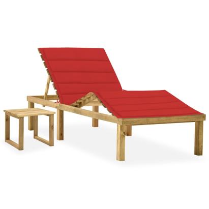 Șezlong de grădină cu masă și pernă, lemn de pin tratat GartenMobel Dekor