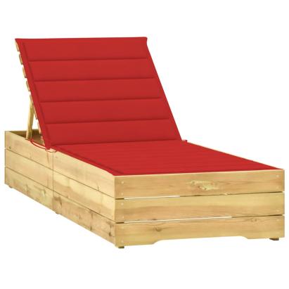 Șezlong cu pernă roșie, lemn de pin tratat GartenMobel Dekor