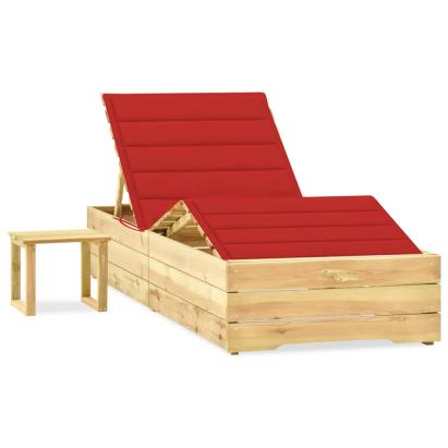 Șezlong de grădină cu masă și pernă, lemn de pin tratat GartenMobel Dekor