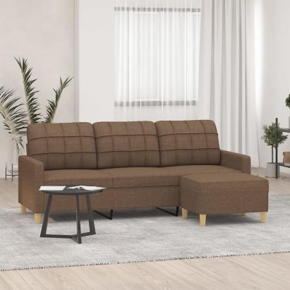 Canapea cu 3 locuri cu taburet, maro, 180 cm, material textil GartenMobel Dekor