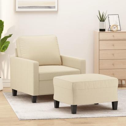Fotoliu canapea cu taburet, crem, 60 cm, material textil GartenMobel Dekor