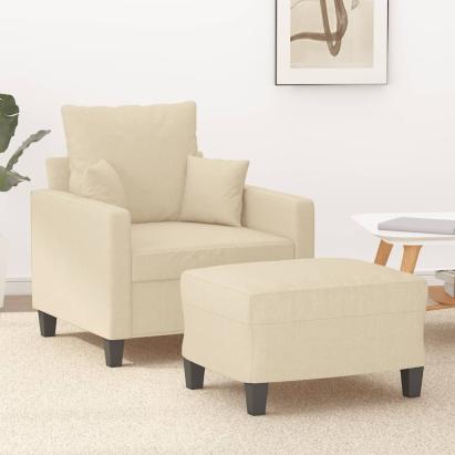 Fotoliu canapea cu taburet, crem, 60 cm, material textil GartenMobel Dekor