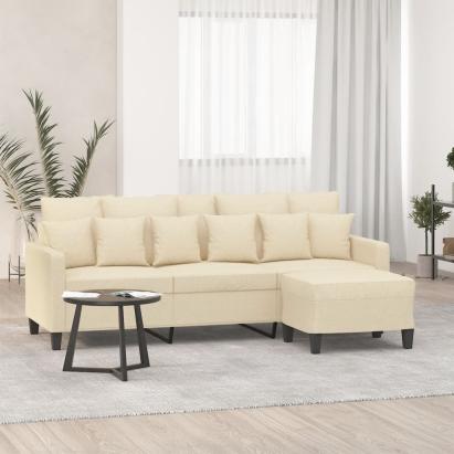 Canapea cu 3 locuri cu taburet, crem, 180 cm, material textil GartenMobel Dekor
