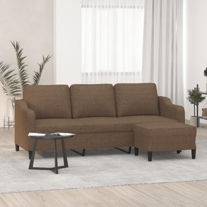 Canapea cu 3 locuri cu taburet, maro, 180 cm, material textil GartenMobel Dekor