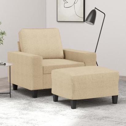 Fotoliu canapea cu taburet, crem, 60 cm, material textil GartenMobel Dekor