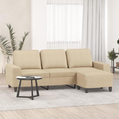 Canapea cu 3 locuri cu taburet, crem, 180 cm, material textil GartenMobel Dekor
