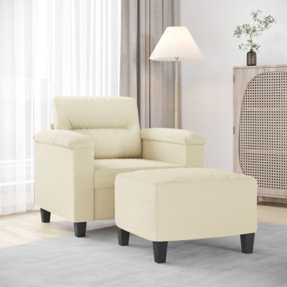 Fotoliu canapea cu taburet, crem, 60 cm, piele ecologică GartenMobel Dekor