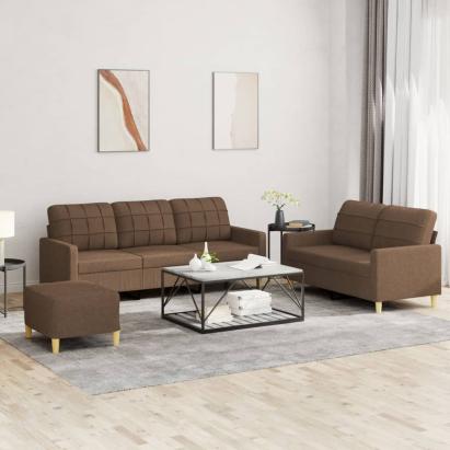 Set de canapele cu perne, 3 piese, maro, textil GartenMobel Dekor
