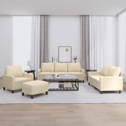 Set de canapele cu perne, 4 piese, crem, textil GartenMobel Dekor