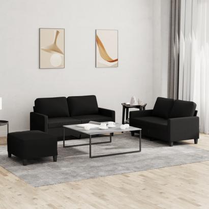 Set de canapele cu perne, 3 piese, negru, textil GartenMobel Dekor