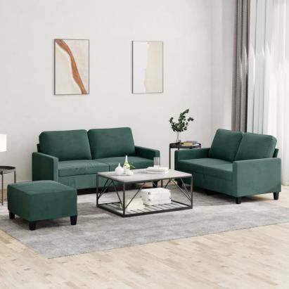 Set de canapele cu perne, 3 piese, verde închis, catifea GartenMobel Dekor