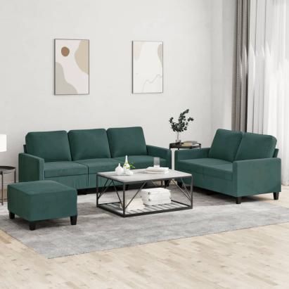 Set de canapele cu perne, 3 piese, verde închis, catifea GartenMobel Dekor