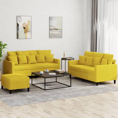 Set de canapele cu perne, 3 piese, galben, catifea GartenMobel Dekor