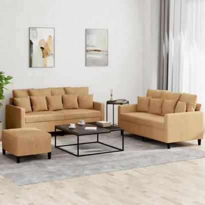 Set de canapele cu perne, 3 piese, maro, catifea GartenMobel Dekor