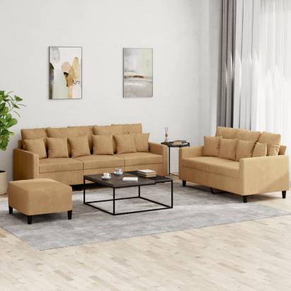 Set de canapele cu perne, 3 piese, maro, catifea GartenMobel Dekor