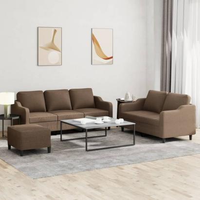 Set de canapele cu perne, 3 piese, maro, textil GartenMobel Dekor