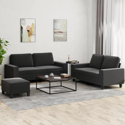 Set de canapele, 3 piese, negru, textil GartenMobel Dekor