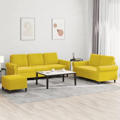 Set de canapele cu perne, 3 piese, galben, catifea GartenMobel Dekor