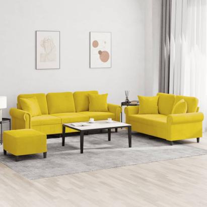 Set de canapele cu perne, 3 piese, galben, catifea GartenMobel Dekor