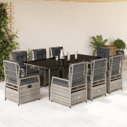 Set mobilier grădină cu perne, 9 piese, gri, poliratan GartenMobel Dekor