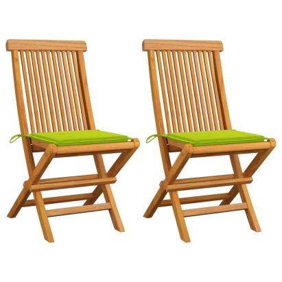 Scaune de grădină cu perne verde aprins, 2 buc., lemn masiv tec GartenMobel Dekor