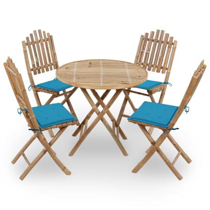 Set mobilier de exterior pliabil, cu perne, 5 piese, bambus GartenMobel Dekor