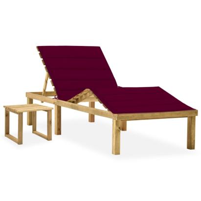 Șezlong de grădină cu masă și pernă, lemn de pin tratat GartenMobel Dekor