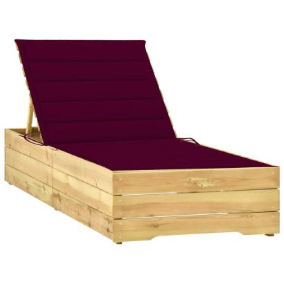 Șezlong cu pernă roșu vin, lemn de pin tratat GartenMobel Dekor