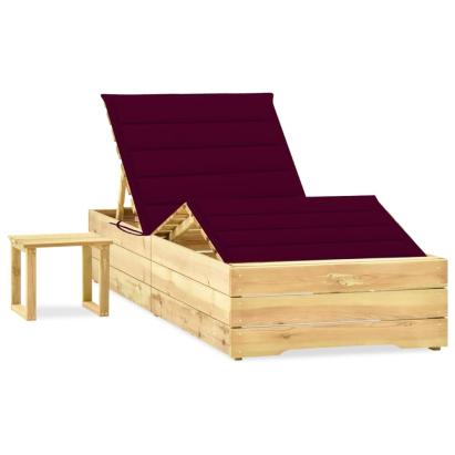 Șezlong de grădină cu masă și pernă, lemn de pin tratat GartenMobel Dekor