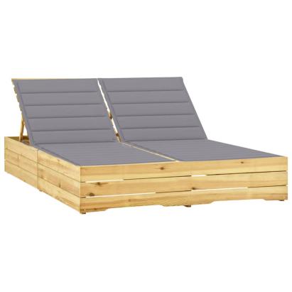 Șezlong dublu cu perne gri, lemn de pin tratat GartenMobel Dekor