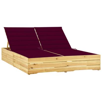 Șezlong dublu cu perne roșu vin, lemn de pin tratat GartenMobel Dekor