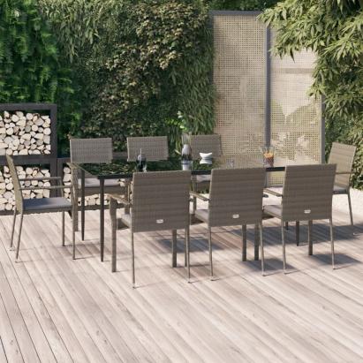 Set mobilier de grădină cu perne, 9 piese, negru/gri, poliratan GartenMobel Dekor