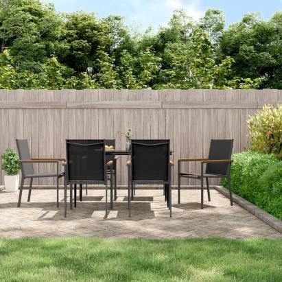 Set mobilier de grădină, 7 piese, negru, textilenă și oțel GartenMobel Dekor