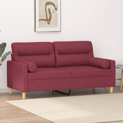 Canapea cu 2 locuri cu pernuțe, roșu vin, 140 cm, textil GartenMobel Dekor