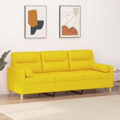 Canapea cu 3 locuri cu pernuțe, galben deschis, 180 cm, textil GartenMobel Dekor