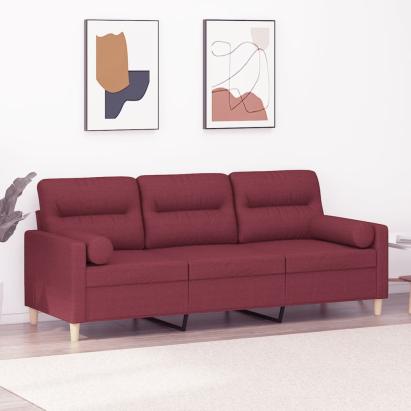 Canapea cu 3 locuri cu pernuțe, roșu vin, 180 cm, textil GartenMobel Dekor