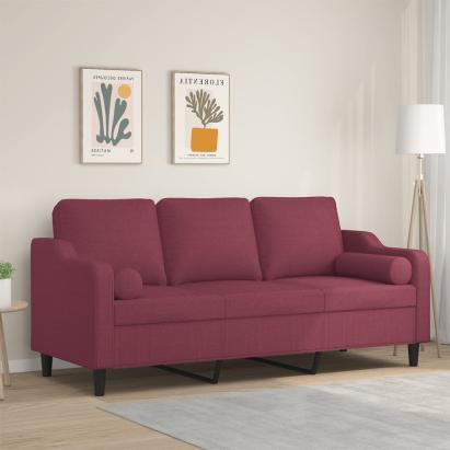 Canapea cu 3 locuri cu pernuțe, roșu vin, 180 cm, textil GartenMobel Dekor