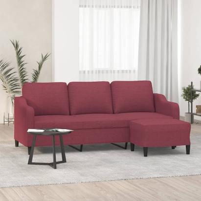Canapea cu 3 locuri și taburet, roșu vin, 180 cm, textil GartenMobel Dekor